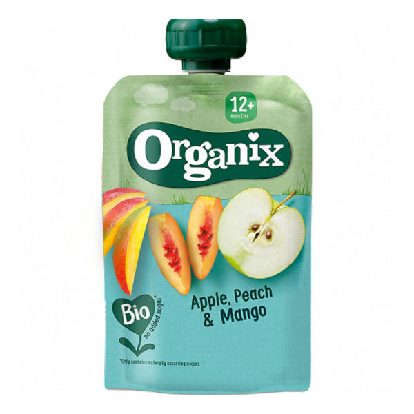 BIO ovocné pyré Jablko Broskyňa Mango - Organix