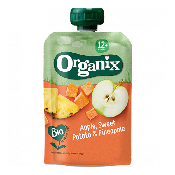 BIO ovocné pyré Jablko Sladký zemiak Ananás - Organix