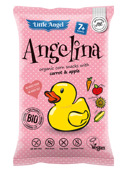 Angelina BIO kukuričný snack Little Angel s mrkvou a jablkom - McLloyds
