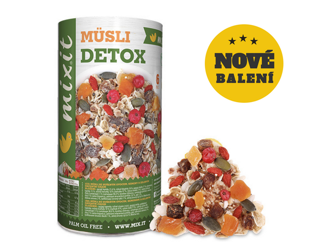 Müsli so Sušeným Ovocím Semenami a Zeleným Čajom Detox - Mixit 