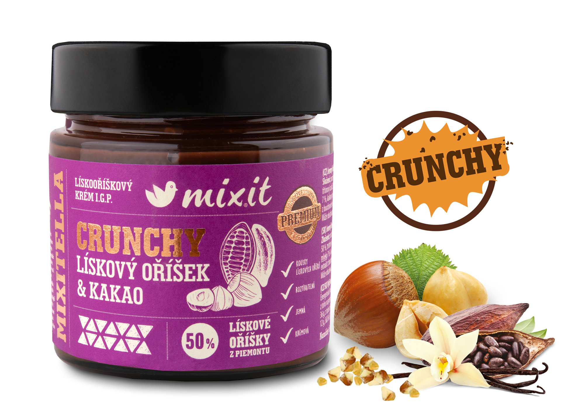 Mixitella Crunchy Premium Lieskový Oriešok z Piemontu Kakao - Mixit