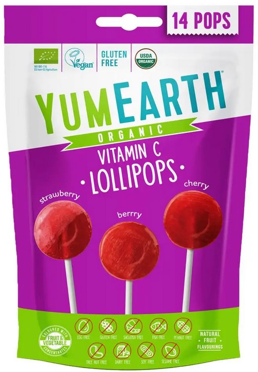 YumEarth Bio Ovocné Lízanky Jahoda Čerešna Bobuľové Ovocie